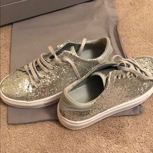 Designer silver glitter sneakers